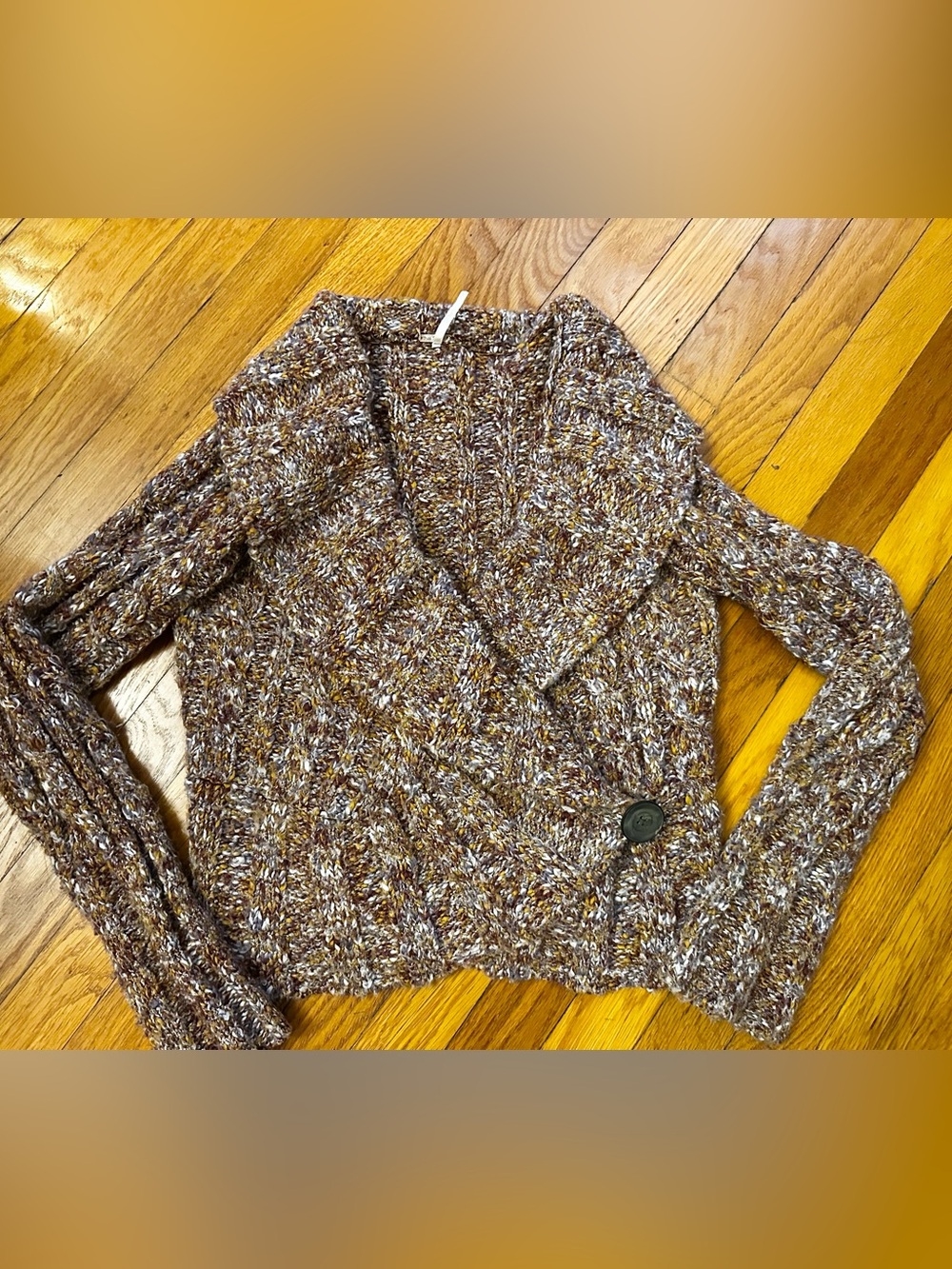 Free People Marled Tweed Shawl Collar Wrap Cardigan Button Sweater Large